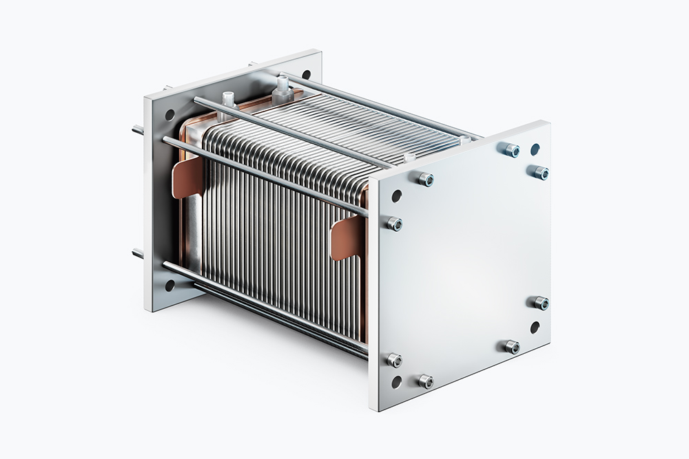 Flow battery stack with epoxy-based adhesives and sealants.